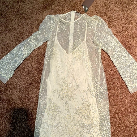 Zara white sparkling sheer snowflake mini dress S - Picture 4 of 9